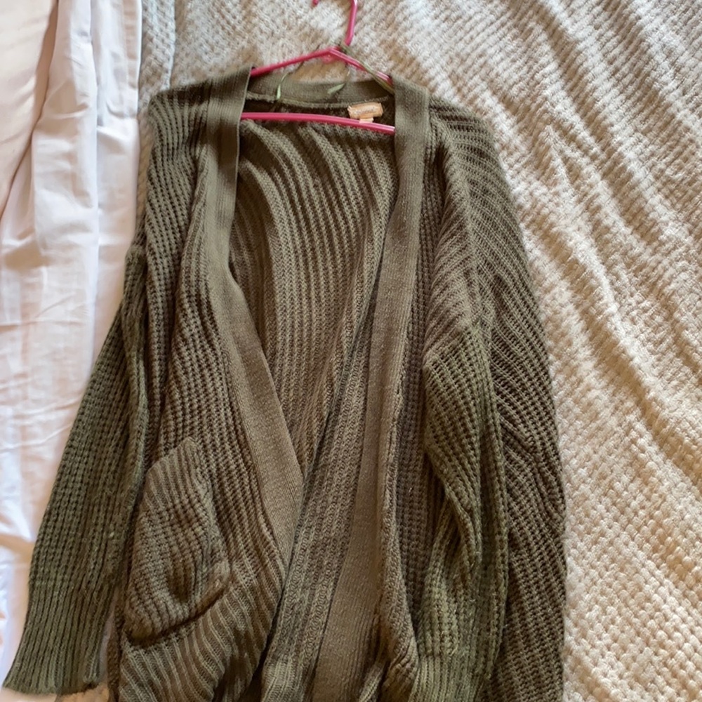 Long olive green cardi